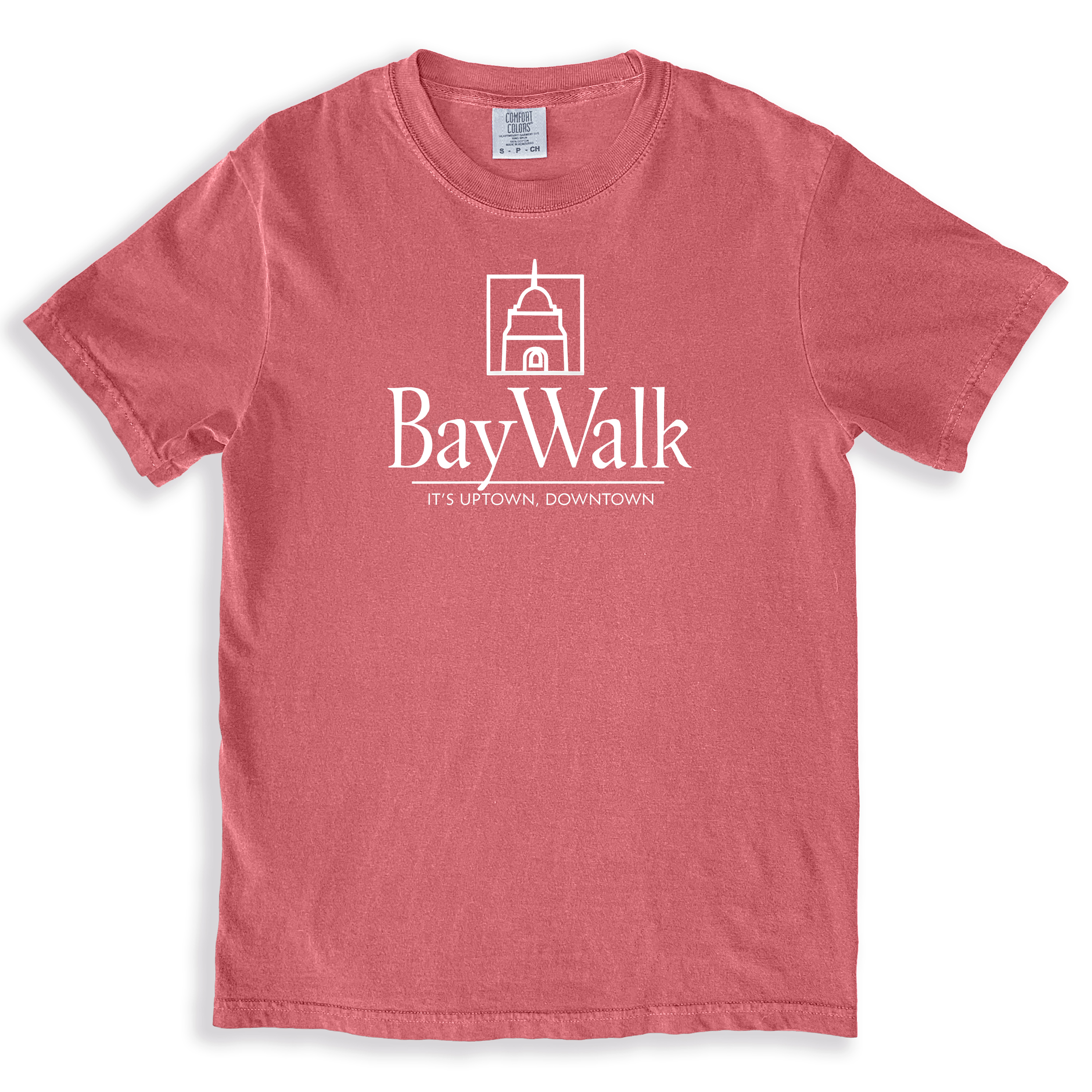 A vintage style t-shirt with the St.Petersburg Florida's now defunct Baywalk logo on it.