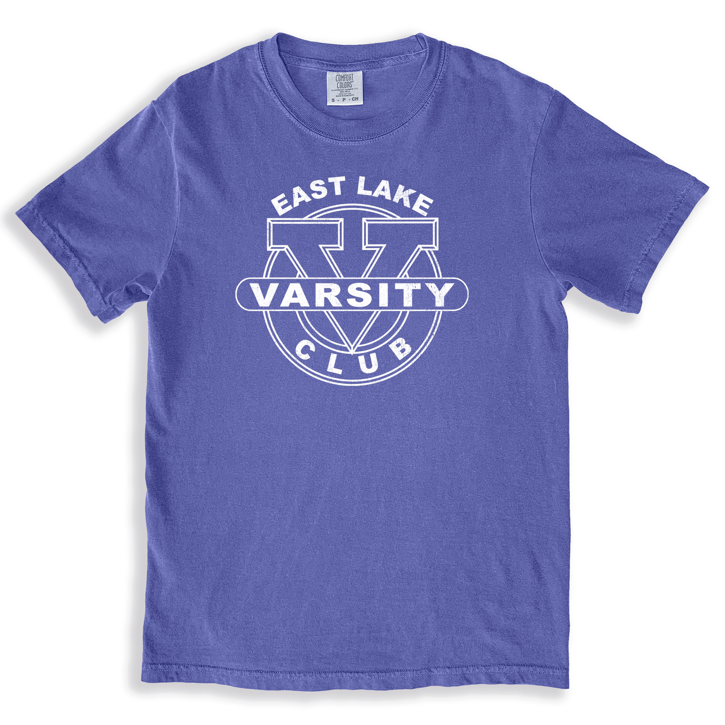 A vintage t-shirt with the East Lake Varsity Club restaurant retro logo on it. It was located near East lake High School.