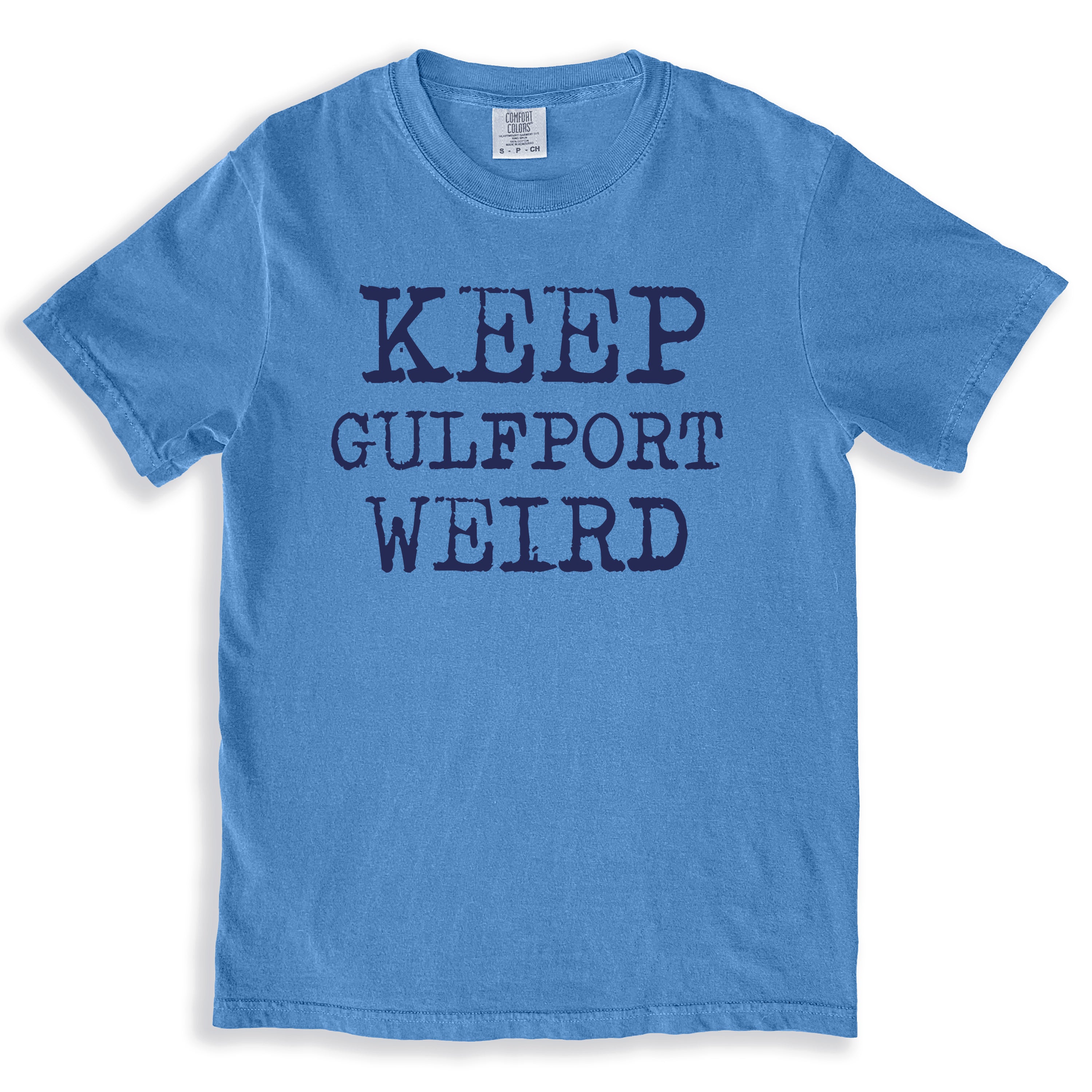 Keep Gulfport Weird T-shirt referencing the fun, quirky Gulfport beach town in Florida.