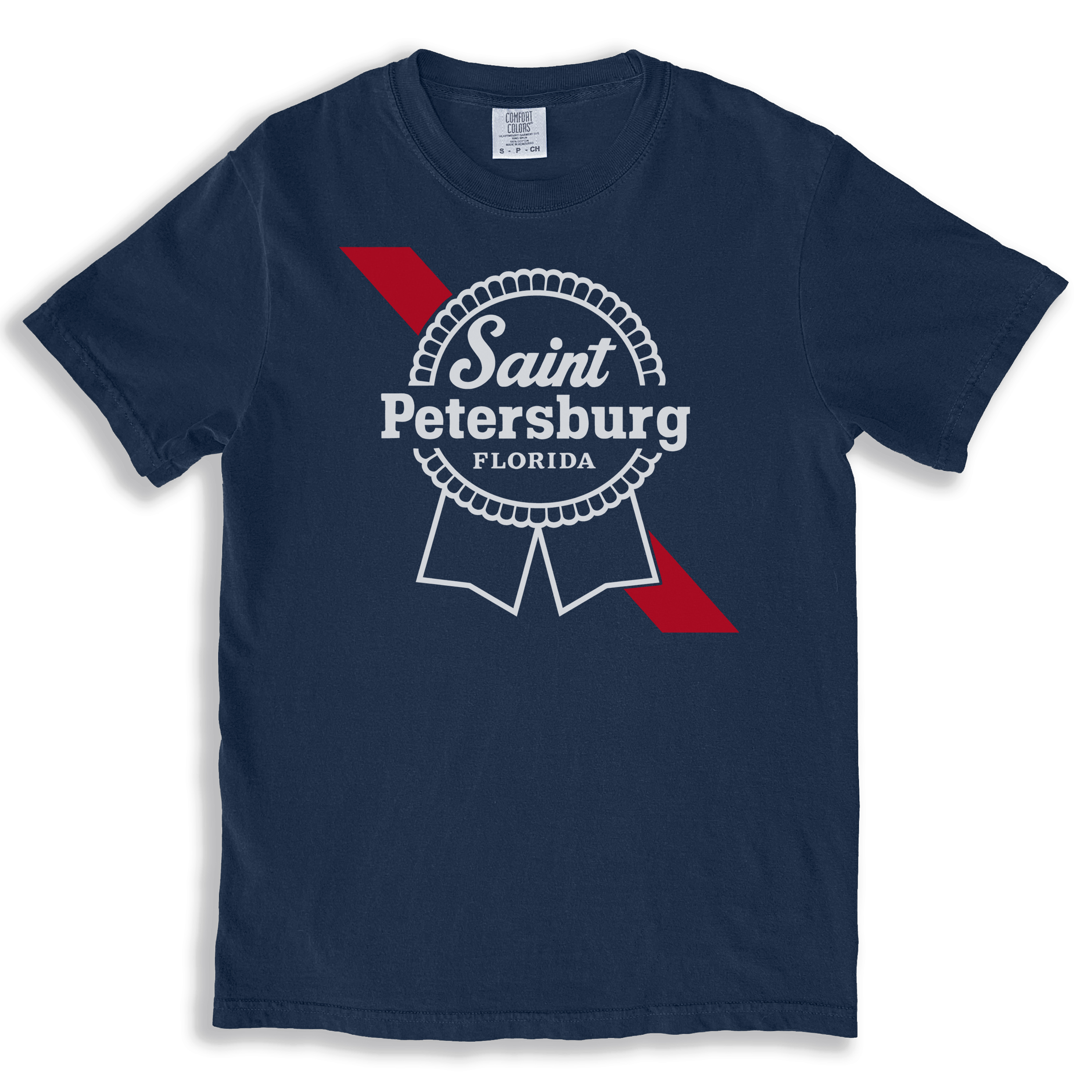 A vintage style parody t-shirt with the PBR beer logo on it. It says "Saint Petersburg Florida"