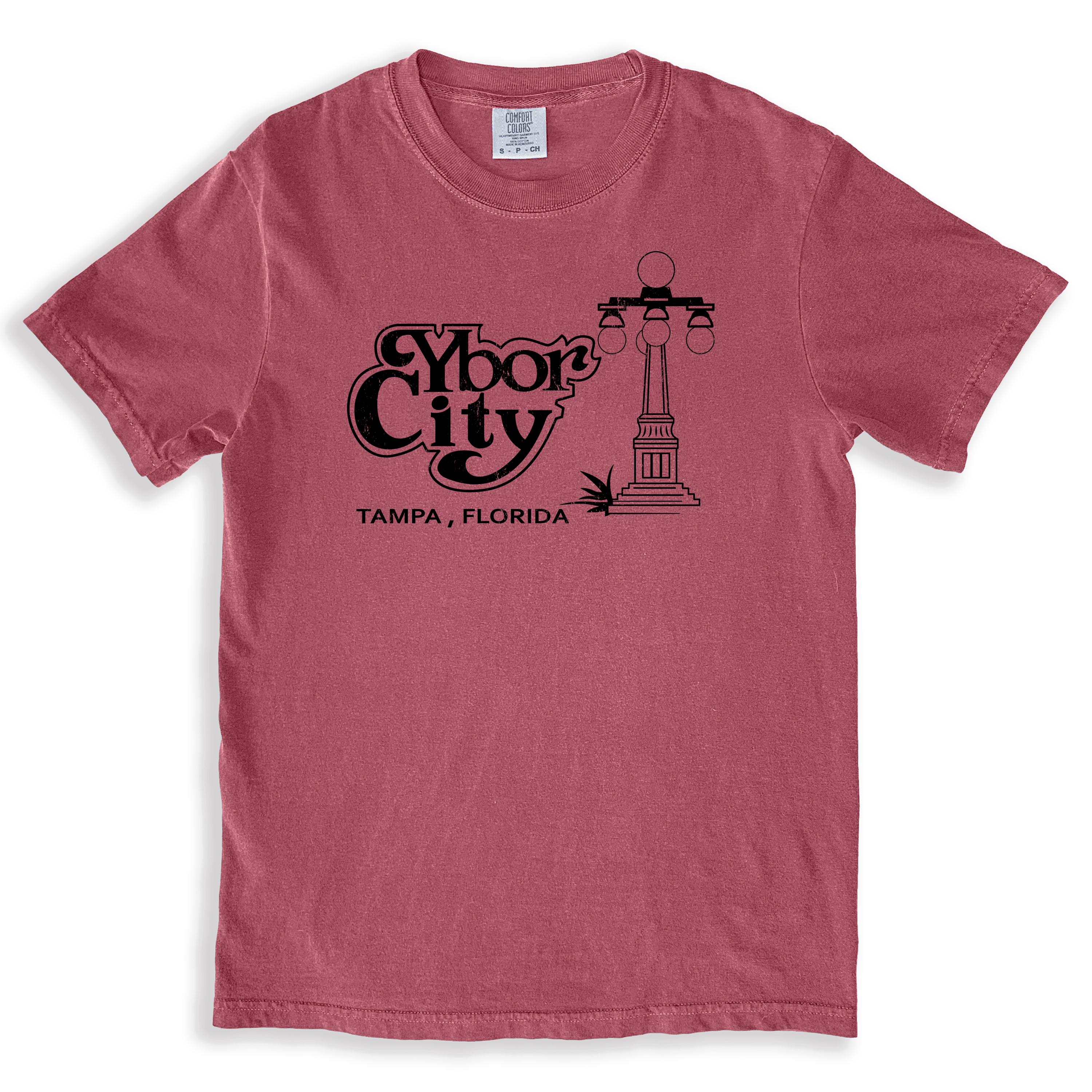Ybor city's historic lamp-post logo on a vintage 70s style t-shirt
